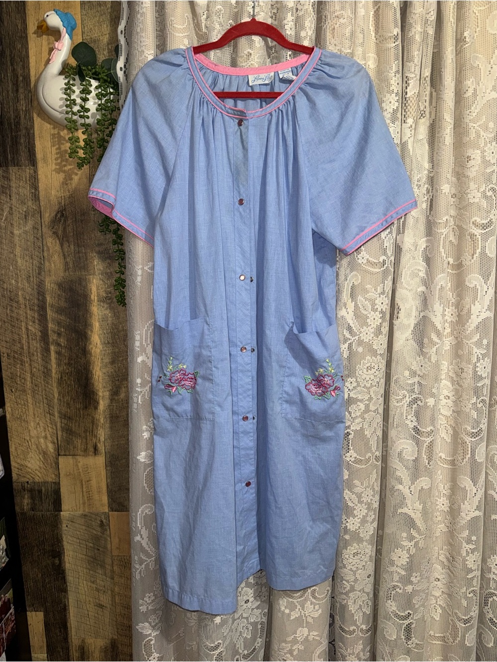 Vintage Leisure Life Blue Snap-Front House Dress / Duster